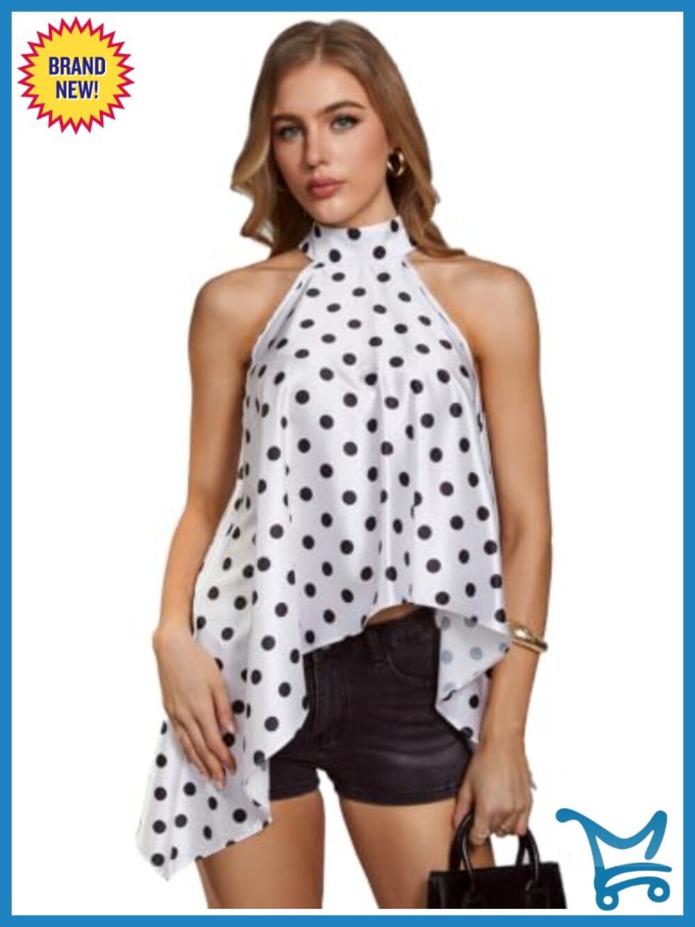 Satin Halter Polka Dot Asymmetrical Top Bow Tie Back Sleeveless Y2K
